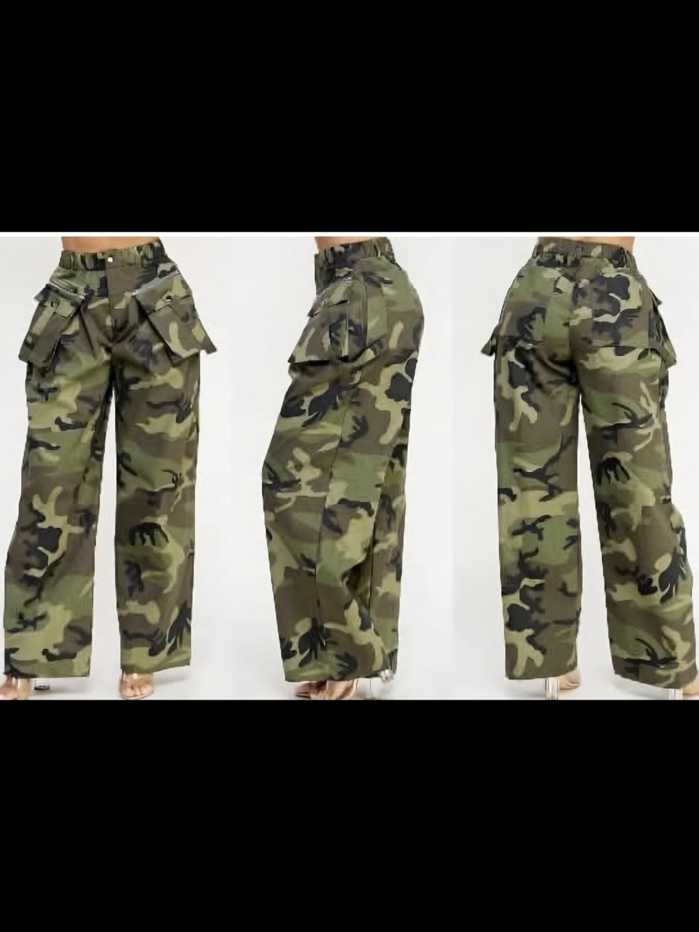 Wide Leg Camo Cargo Pants - Green Camo